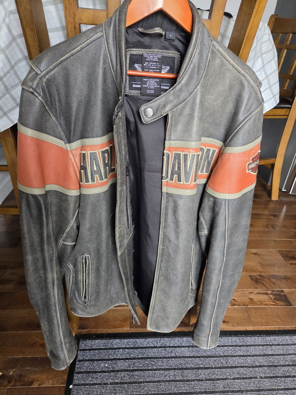 Harley-Davidson Black and Orange Leather Bomber Jacket